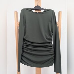 Theory Olive Green Long Sleeve Ruched Blouse